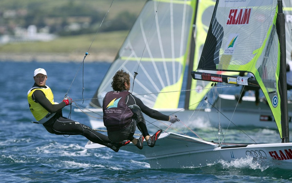 Nathan Outteridge and Iain Jensen from Australia win 49er  Skandia Sail for Gold Regatta, in Weymouth and Portland, the 2012 Olympic venue. © onEdition http://www.onEdition.com